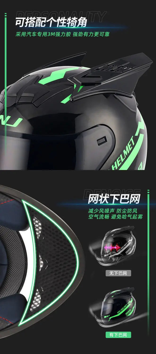 HNJ Men Motorcycle Helmet Women Full Face Helmet Riding Personality Horn Pink Helmet DOT Certification Motorcycle Helmet