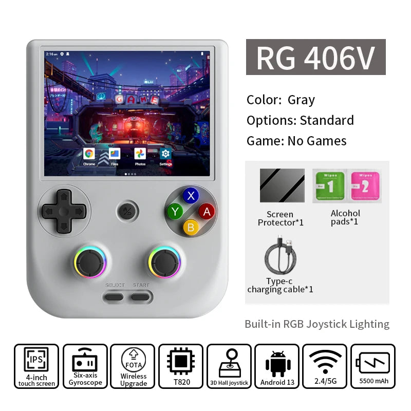 ANBERNIC RG406V Retro Handheld Game Console 4" IPS Multi-touch Screen Android 3D Hall Joystick 5500mAh Video Player 1080p DP Out