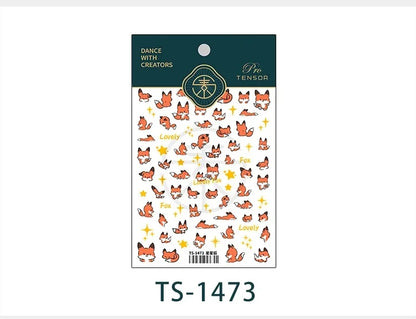 Lovely Red Fox Cartoon 5D Soft Reliefs Self Adhesive Nail Art Stickers Cute 3D Nail Decoration Decals Wholesale Dropshipping