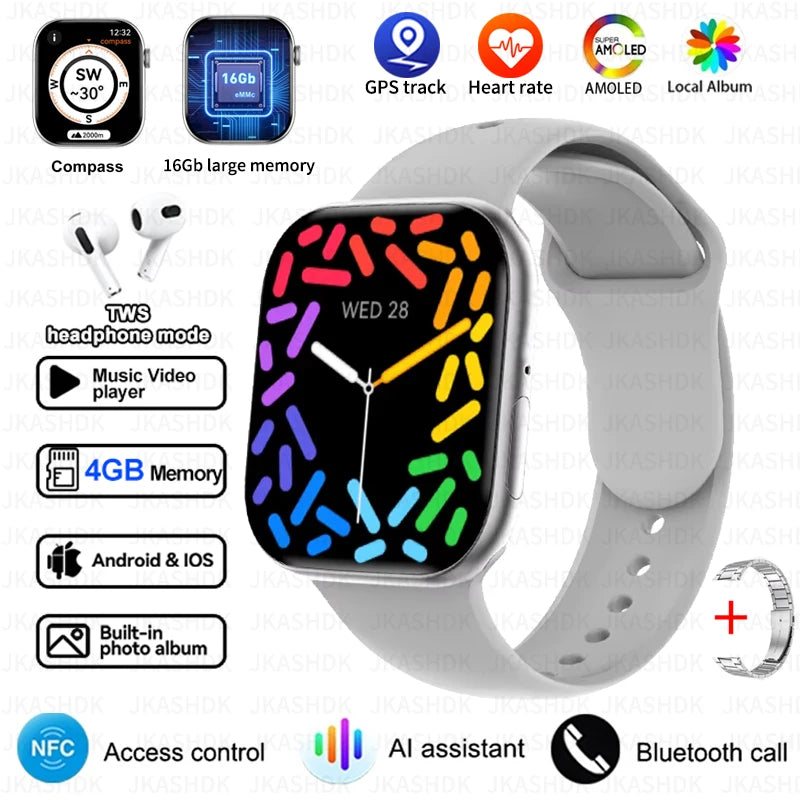 Nuevo reloj inteligente Apple Watch 10 con GPS, NFC, carga inalámbrica, Bluetooth, llamadas, resistente al agua, HD AMOLED, para Android e iOS.