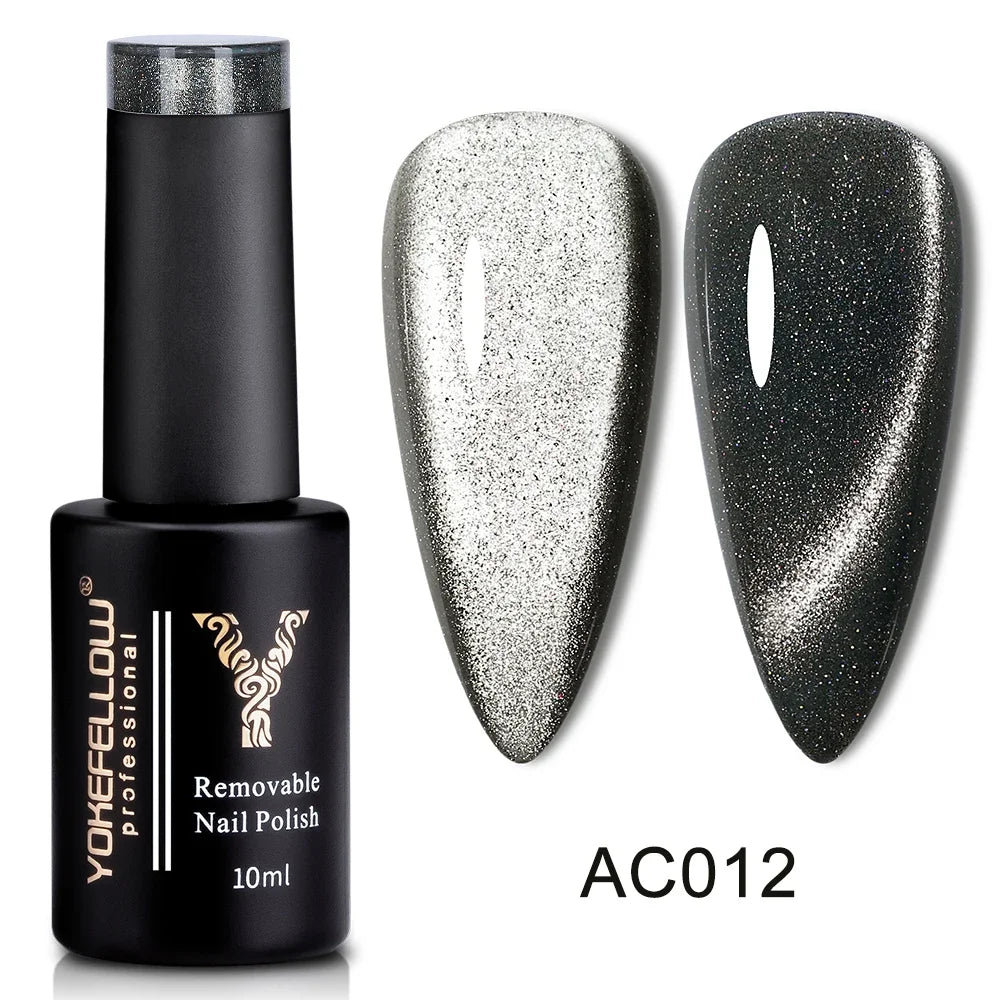 Esmalte de uñas en gel YOKEFELLOW Cat Eye de 10 ml, esmalte de uñas magnético plateado, esmalte de uñas en gel profesional para manicura DIY.