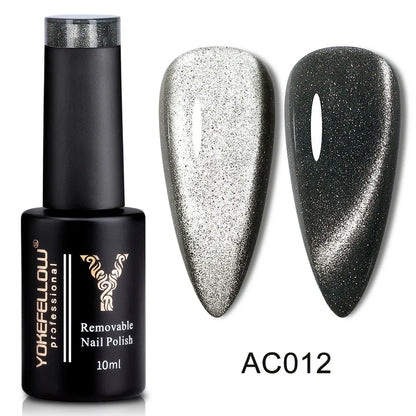 Esmalte de uñas en gel YOKEFELLOW Cat Eye de 10 ml, esmalte de uñas magnético plateado, esmalte de uñas en gel profesional para manicura DIY.