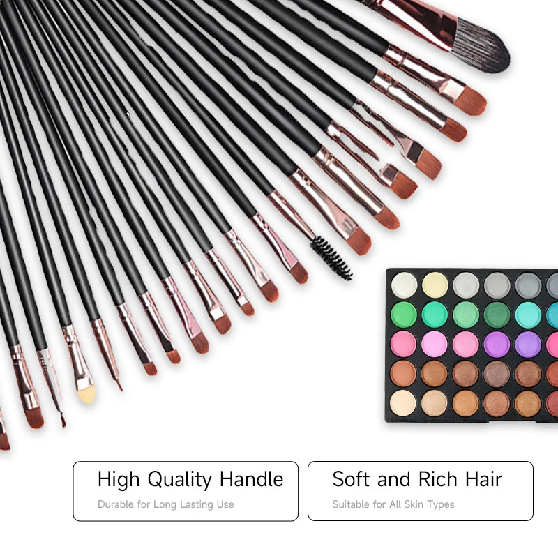 Paleta de sombras fosca brilhante, 120 cores, natural, à prova d'água, duradoura, conjunto de maquiagem com 20 pincéis de maquiagem, kit de cosméticos