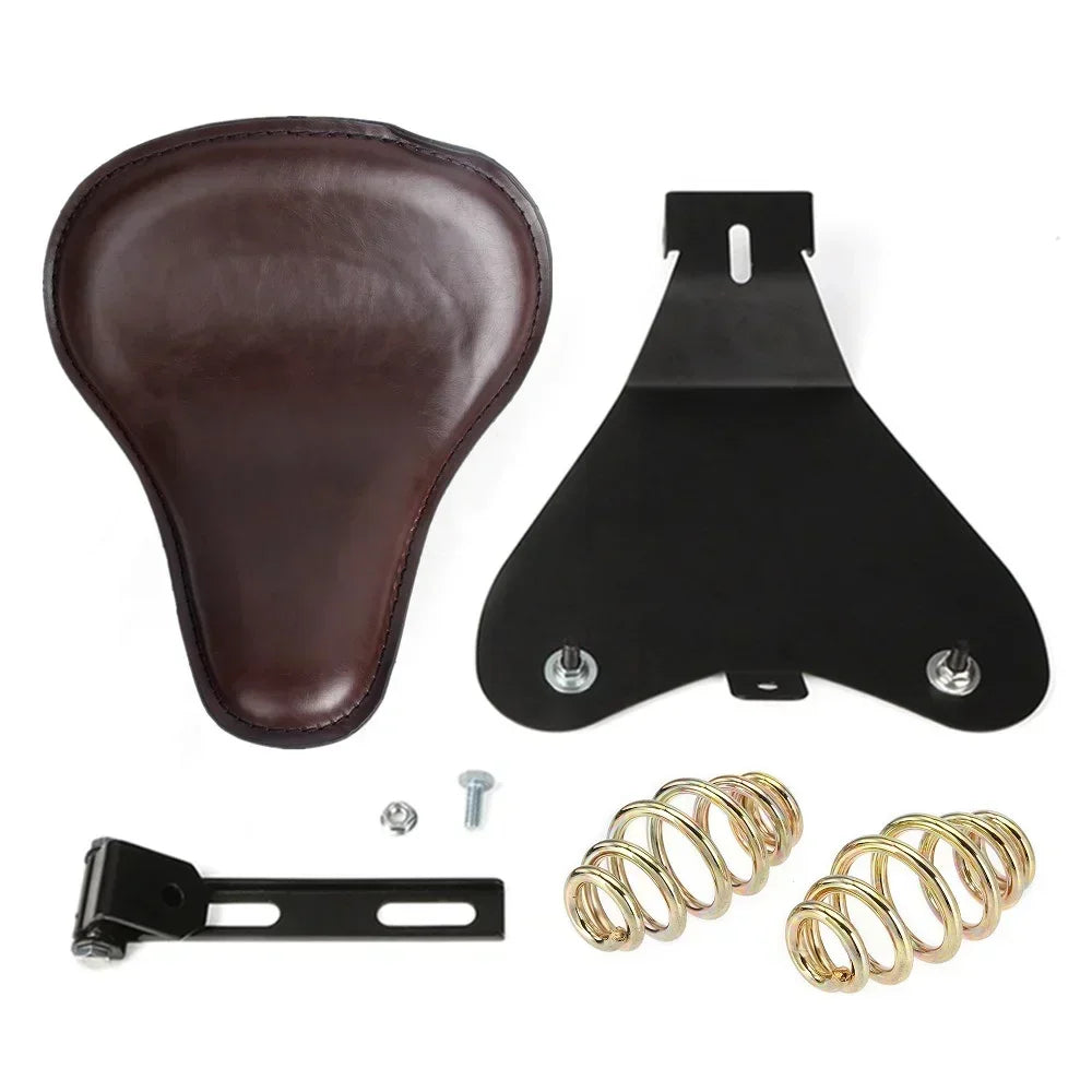 Motorcycle Universal Brown PU Solo Driver Seat Springs Bracket Mount Kit For Harley Honda Yamaha Suzuki Indian Triumph BMW ATV