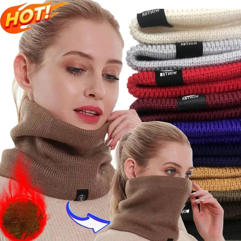 New Warm Neck Cover Neckerchief Winter Plush Muffler Woolen Knitting Fashion Solid Color Men Women Cold-proof Scarf Outdoors