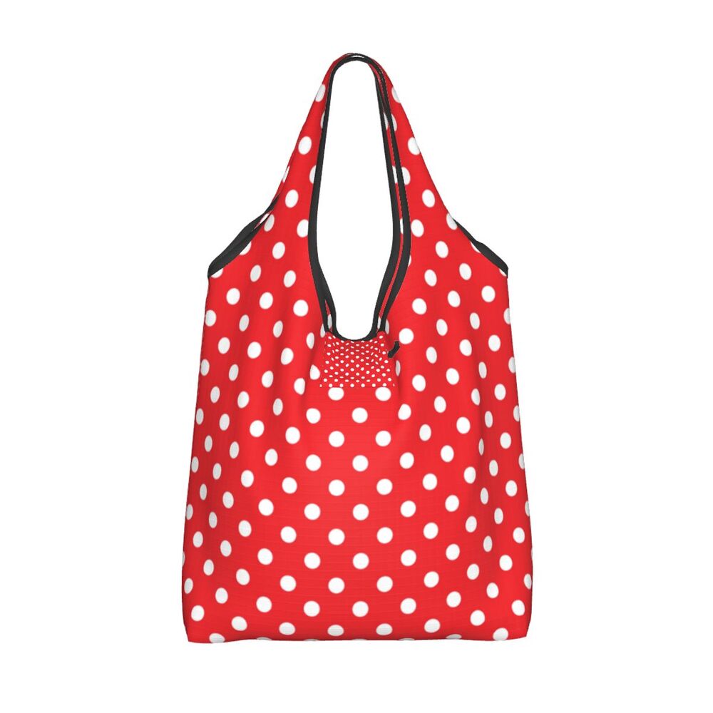 Custom Recycling Classic Black And White Polka Dot Shopping Bag Women Tote Bag Portable Grocery Shopper Bags