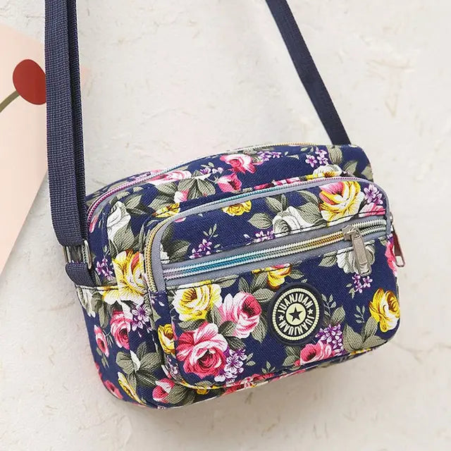 Multi-layer Floral Print Handbag for Women Nylon Cloth Bag Casual Shoulder Backpack Mother Crossbody Bag 