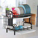 2-Tier Dish Drying Rack Adjustable Kitchen Plates Organizer with Drainboard Over Sink Countertop Cutlery Storage Holder