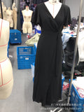 Women's New Solid V Neck Flutter Sleeve Tie Waist Split Wide Leg Jumpsuit Elegant Slimming Versatile Party Daily Casual Jumpsuit