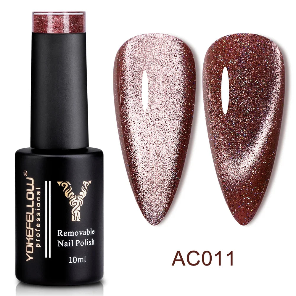 Esmalte de uñas en gel YOKEFELLOW Cat Eye de 10 ml, esmalte de uñas magnético plateado, esmalte de uñas en gel profesional para manicura DIY.