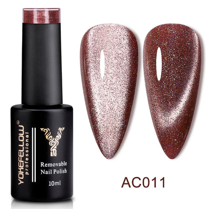 Esmalte de uñas en gel YOKEFELLOW Cat Eye de 10 ml, esmalte de uñas magnético plateado, esmalte de uñas en gel profesional para manicura DIY.