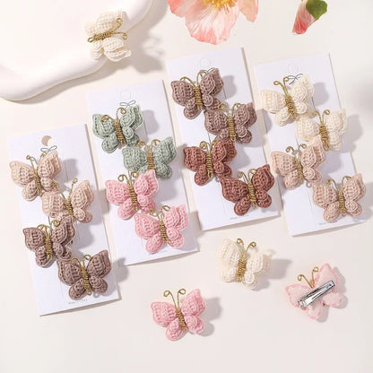 4Pcs/set Cute Baby Girls Knitting Headwear Handmade Crochet Butterfly Alloy Hairs Clips Kids Hairpins Fashion Desgin Headwear