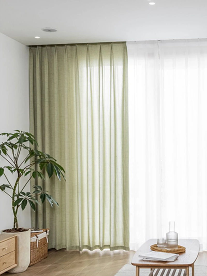 Spring and summer Japanese matcha, green cotton and linen curtains sheer curtains, opaque curtains, luxurious linen for bedrooms