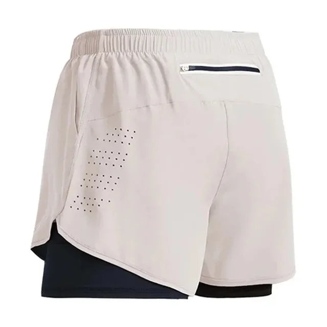 Calções de treino de fitness Quick Dry masculino, ginásio, corrida para praia, deck duplo, roupa desportiva de exterior 2 em 1, novo para verão, 2022