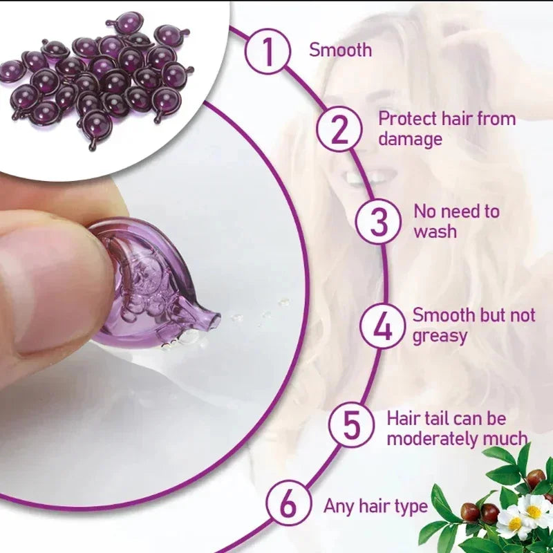 Cápsula de vitaminas para el cabello Aceite de queratina Restauración rápida Cuidado del cabello suave y brillante Nutrir Reparar el cabello dañado Tratamiento para la división Producto