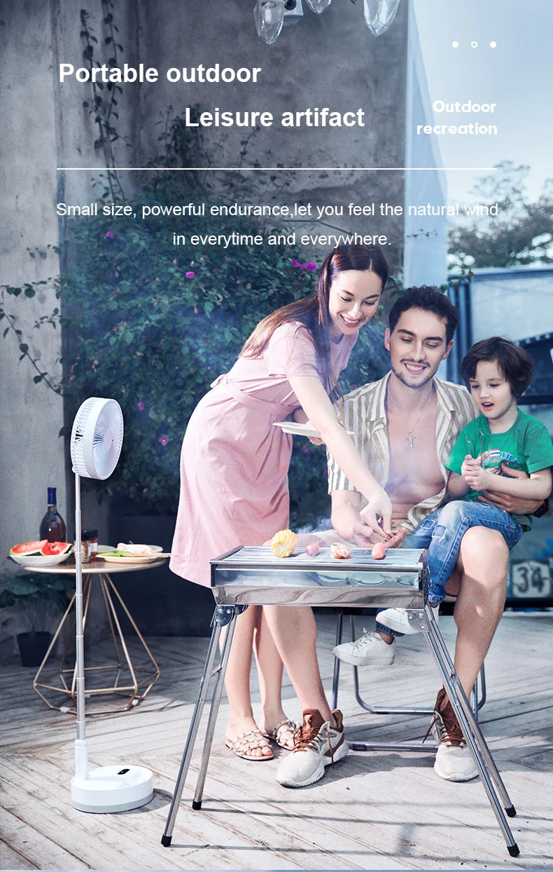 P10 10800mAh Folding Portable Fan USB Remote Control Air Cooler Silent Rechargeable Wireless Floor Standing Fan for Camping Desk