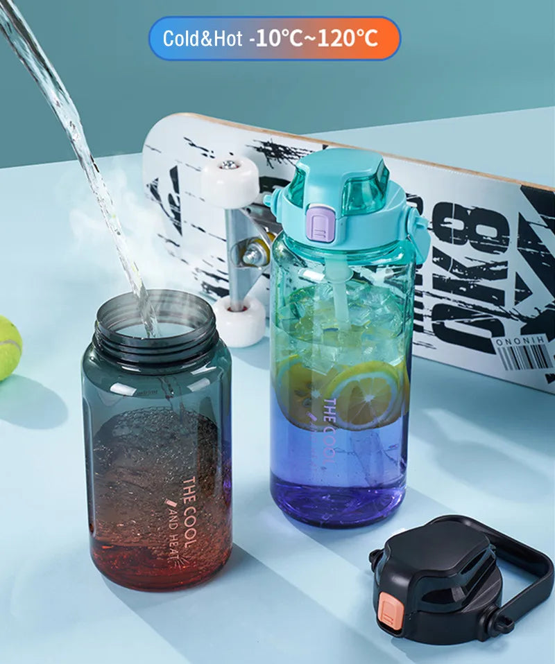 2000ml High Quality Sport Water Bottle With Straw Gym Fitness Outdoor Camping Cycling Hiking Drinking Plastic Bottles With Strap