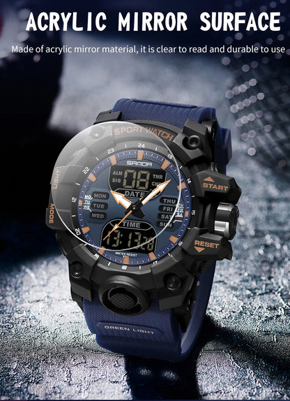 SANDA Luxury G Style Men's Electronic Watch Outdoor Sports LED Analog Digital Chronograph Military Dual Display 50M Waterproof