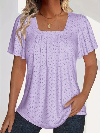 Plus size primavera e verão moda e elegante oco topos para mulheres escritório wear solto plissado mangas versátil topos para