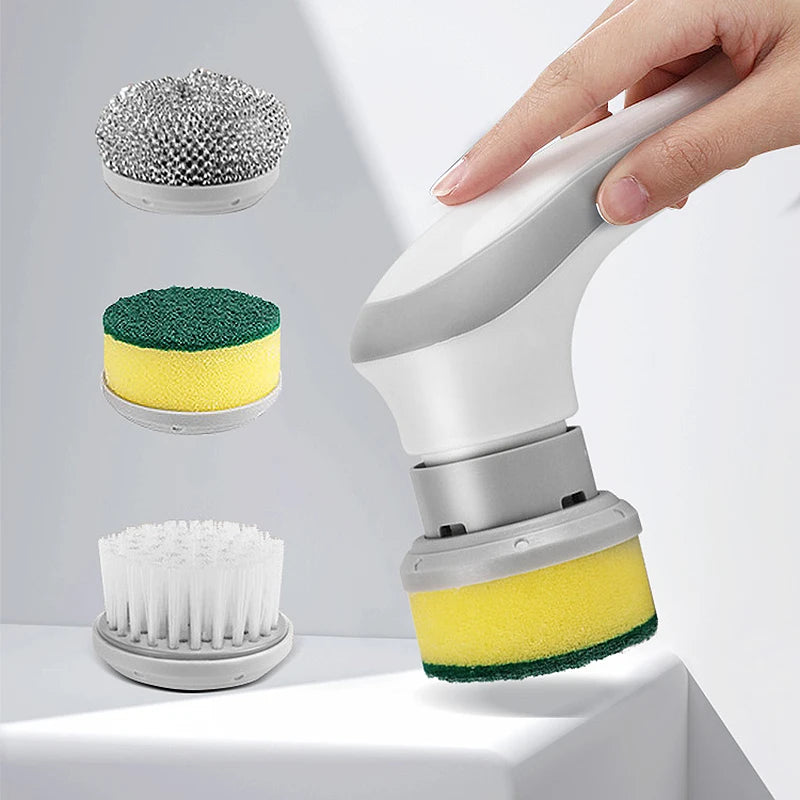 Escova elétrica multifuncional 3 em 1 para limpeza de pias, janelas, etc.-carregamento USB, esponja rotativa e escova de arame