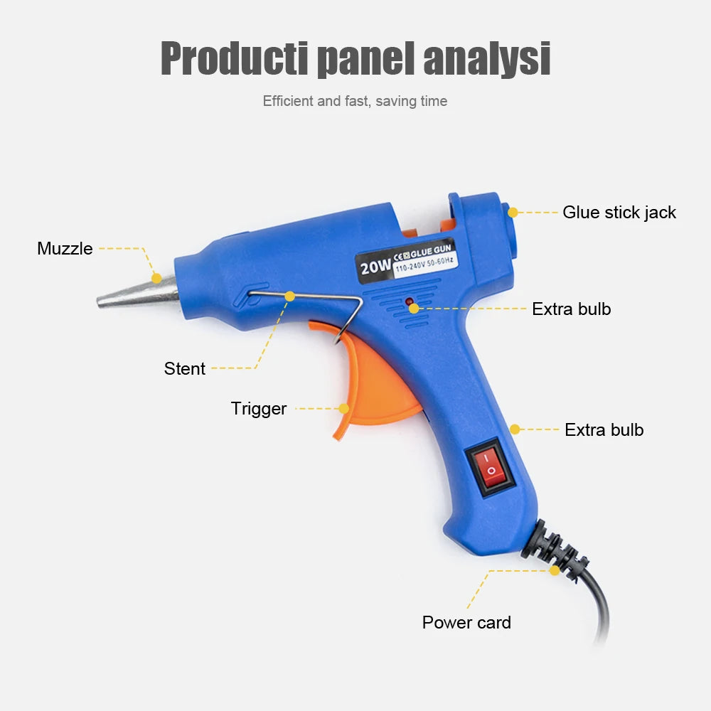 JCD 20W Hot Melt Glue Gun with 7MM 10Pcs Transparent Glue Stick Mini Gun Home Electric Temperature Gun Maintenance Tools