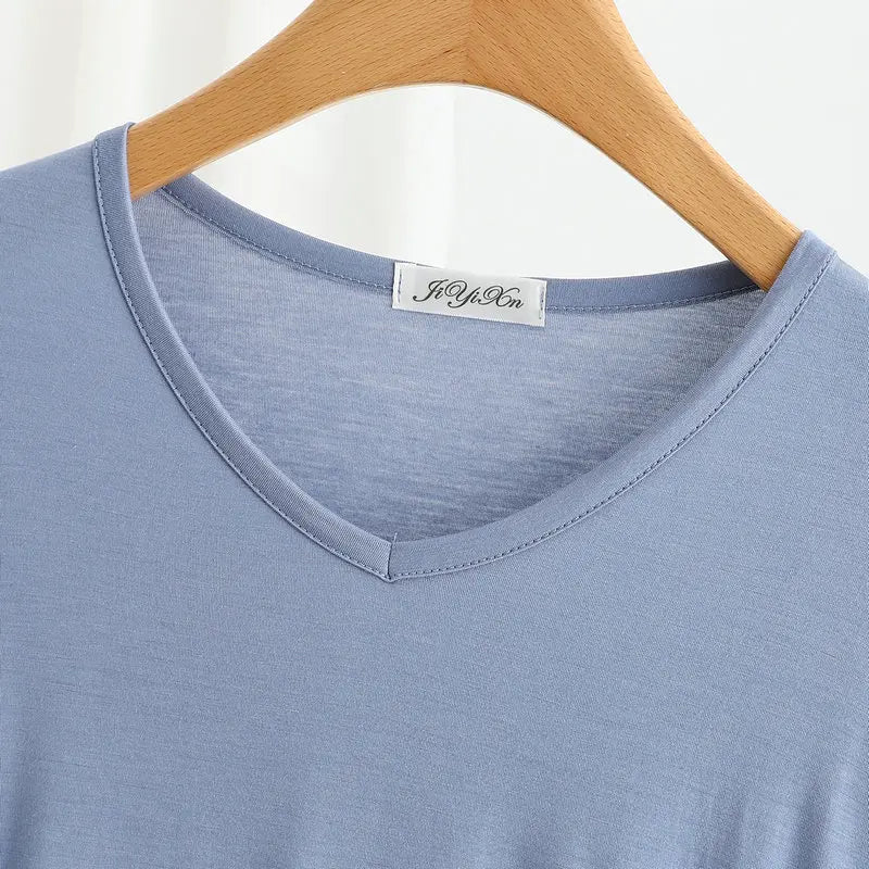 Modal Bottoming Tshirt Long sleeves thin Mask T-shirts Solid color V-Neck Base Tee Tops Plus size loose undershirt all match