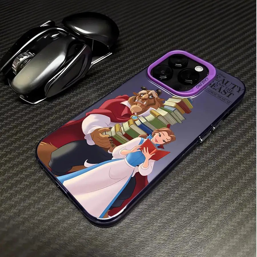 Funda plateada colorida para Apple iPhone 11, 13, 15, Pro Max, 14 Plus, 12, 16, funda de silicona a prueba de golpes, Princesa Bella Disney