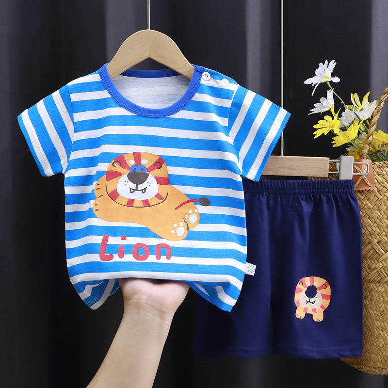 New Boys Summer Clothing Set Full Bear Print Cotton Short Sleeve T-shirts and Shorts 2PCS Breathable Outfit For Girls