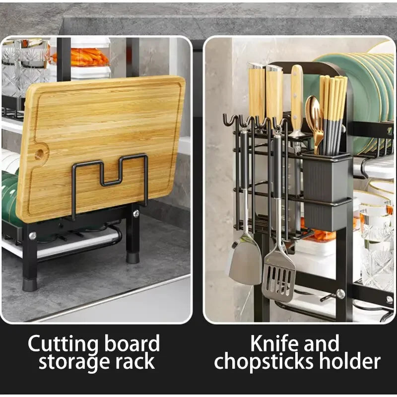 25NEW Dish Drying Rack 2-Tier Compact Kitchen Dish Rack Drainboard Set Large Rust-Proof Dish Drainer with Utensil Holder