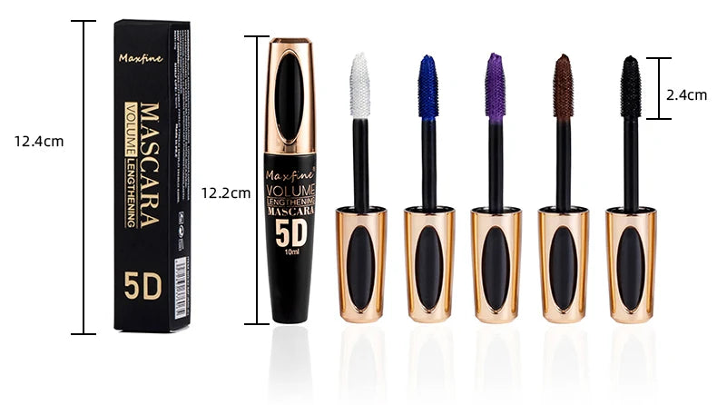 Máscara de pestañas de seda 5D con ojos grandes, contenido y longitud negros fuertes y duraderos, resistente al agua y antiaglomerante, y de duración prolongada.