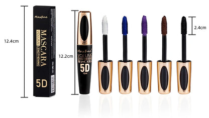 Máscara de pestañas de seda 5D con ojos grandes, contenido y longitud negros fuertes y duraderos, resistente al agua y antiaglomerante, y de duración prolongada.