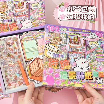 50 in 1 landscape stickers miniature scene collection 3d three-dimensional girls children's educational toys