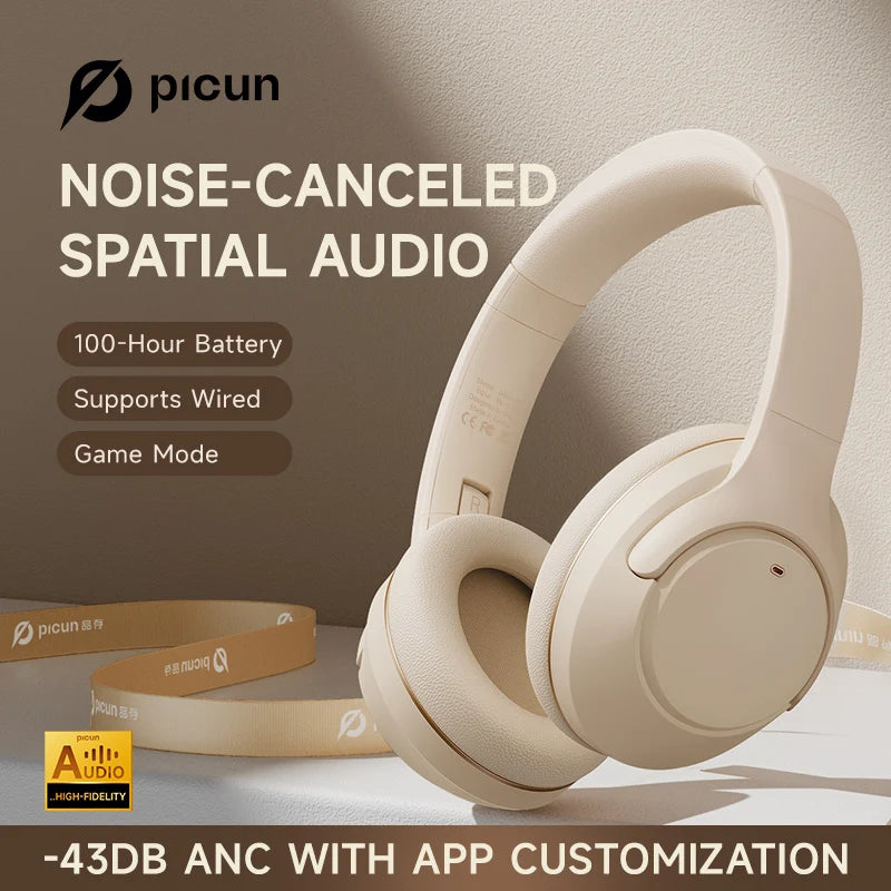 Auriculares híbridos Picun F2 con cancelación activa de ruido, micrófono integrado, modo de audio espacial, 50 horas de reproducción y audio de alta resolución.
