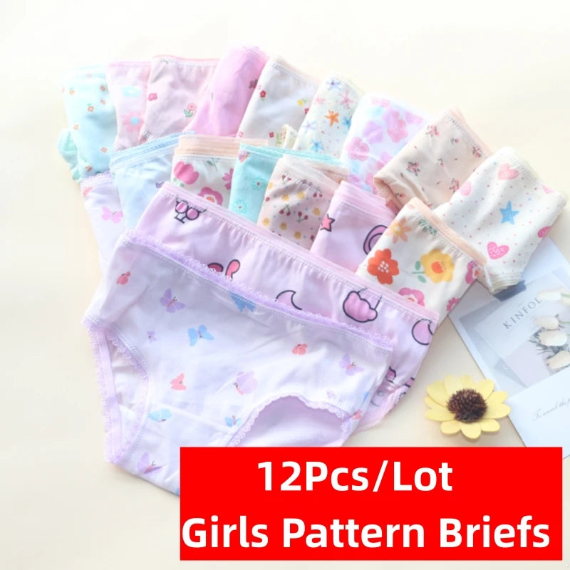 12pcs /Lot Baby Girls Briefs Cartoon Underwears Children Panties Short Underpants For 1-12 Years
