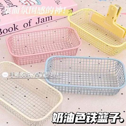 Simple Cry Iron Art Storage Basket Office Desktop Miscellaneous Items Organizer Box Korean Sle Pure Color Home Storage Basket