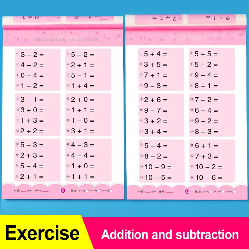 64 Pages/Book Children's Addition and Subtraction Learning Mathematics Workbook Handwritten Arithmetic  Exercise Books Notebooks