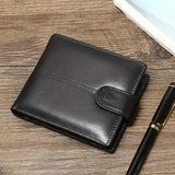 Men's Genuine Leather Wallet, Anti-Theft RFID Brush, Anti-Magnetic, Short Coin Purse, Large Capacity, Multi-Slot Buckle Wallet