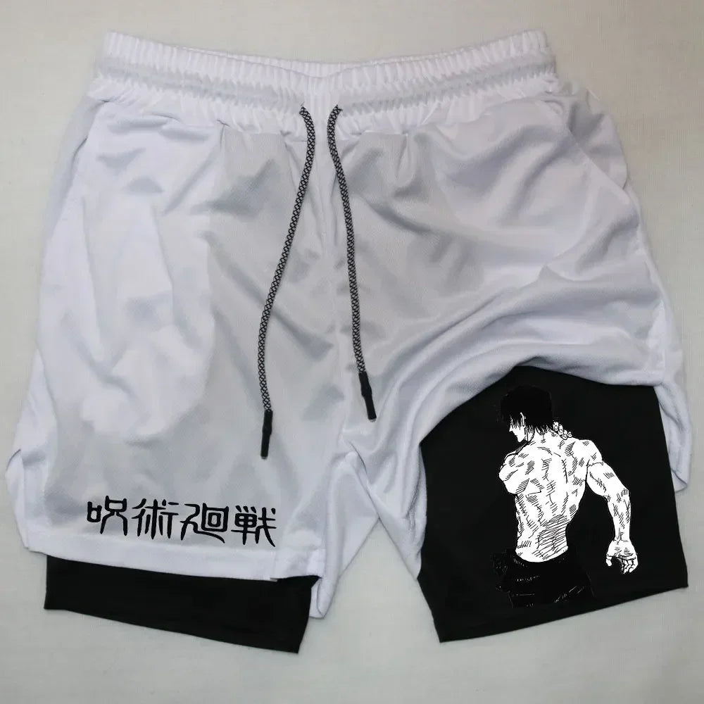 Men's Sports Shorts Anime Performance Shorts Printed Men GYM Casual Sport Compression Shorts Workout Running Mesh 2 in 1 Shorts