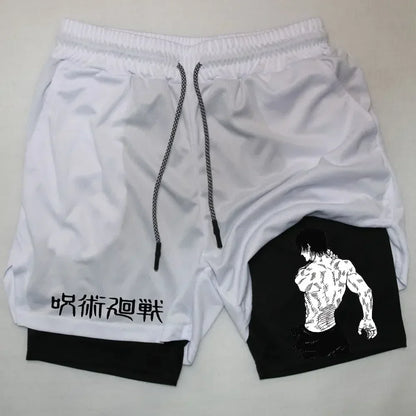 Men's Sports Shorts Anime Performance Shorts Printed Men GYM Casual Sport Compression Shorts Workout Running Mesh 2 in 1 Shorts