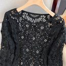 Casual Long Sleeve Elegant cardigan Beading O-neck Chic Vintage Hook Flower Hollow Out Top Plus Size Clothing