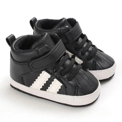 Meckior - Zapatillas altas para bebés, niños y niñas, suela suave antideslizante, zapatos para primeros pasos de cuna, 0-18 meses