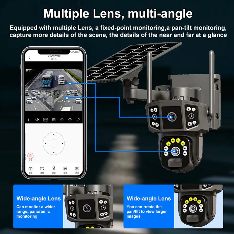 V380 Pro 10X 4K Dual Lens Outdoor Security Network Camera Wireless Wi-Fi Solar CCTV, 4G SIM Solar Cameras