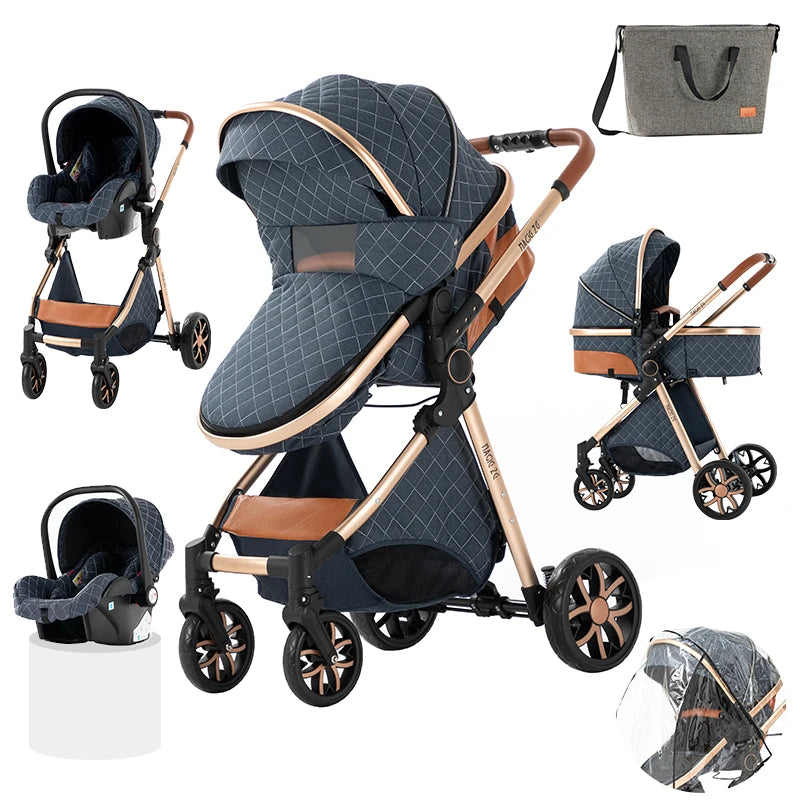 Cochecito de bebé ligero 3 en 1, sistema de viaje de lujo con asiento ajustable, capota y mosquitera para recién nacidos.