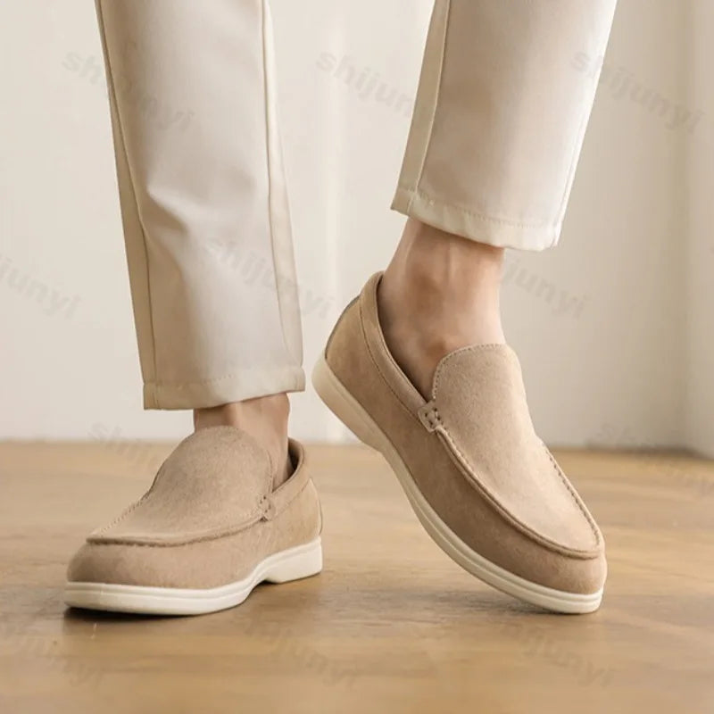 Men's Flat Loafers 2025 Frosted Suede Flat Shoes Comfortable Non-Slip Fashion Loafers Lightweight Trendy Outdoor Casual Shoes