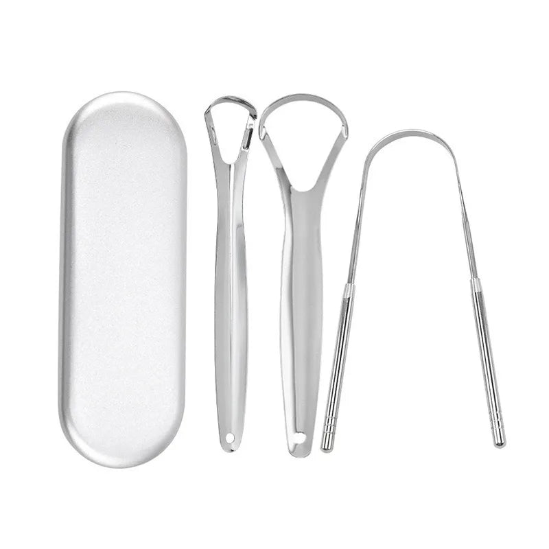 1/2/4 Pcs Reusable Stainless Steel Useful Tongue Scraper Cleaner Fresh Breath Cleaning Coated Tongue Oral Hygiene Care Tools