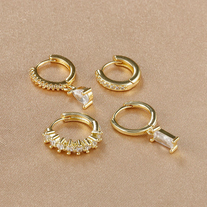 4PCS Colorful Cubic Zirconia Stainless Steel Hoop Earrings Set for Women Pendant Water Drop Earring Cartilage Piercing Jewelry