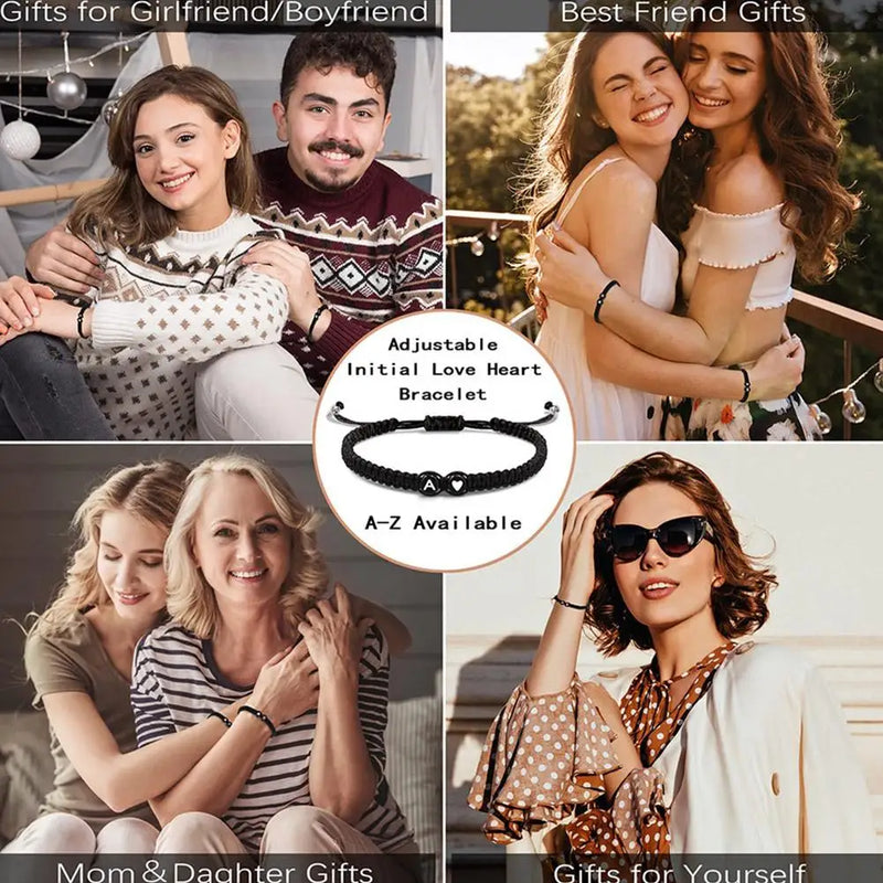 26 letras inicial coração pulseiras artesanais ajustável A-Z nome trançado pulseiras para mulheres homens amizade jóias presentes