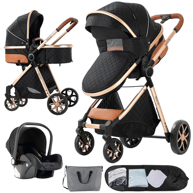 Baby Stroller 3‑in‑1 Travel System Pushchair Lightweight Pram from Birth All‑Terrain Baby Buggy Compact Fold Stroller Summer