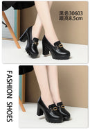 Soft Leather Black Shoe Woman Block Pumps 2024 Thick Bottom Platform Shoes Model Office Work 6.5 cm 8 cm High Heels Grace