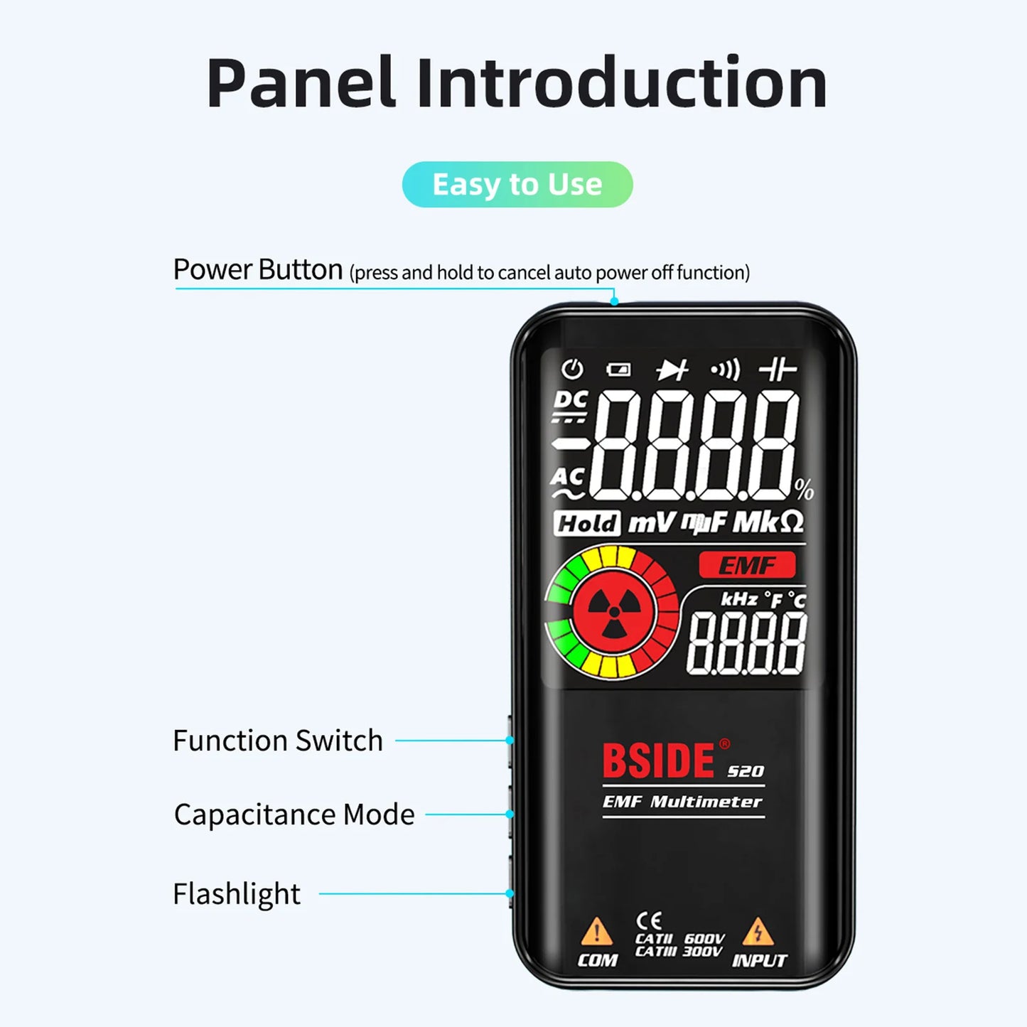 BSIDE S20/A10/A1 Intelligent EMF Multimeter 9999 Counts Rechargeable Meter Radiation Monitor AC/DC Voltmeter Ohmmeter Test